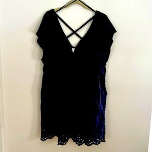 Black cotton dress with criss cross back, and lattice bottom